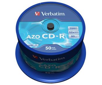 Verbatim CD-R 700MB 52x, 50ks - média, Crystal, AZO, spindle 43343