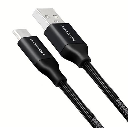 Axagon BUCM-AM10SB, SPRING kabel USB-C <-> USB-A, 1m, 3A, oplet, černý