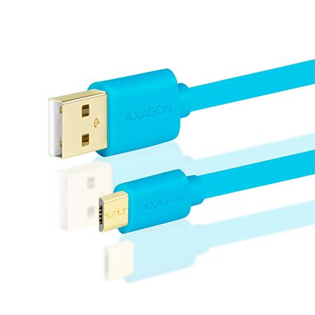 Axagon BUMM-AM10QL, HQ Kabel Micro USB <-> USB A, datový a nabíjecí 2A, modrý, 1 m