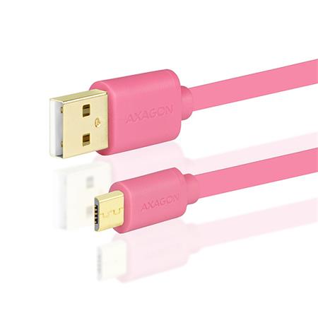 Axagon BUMM-AM20QP, HQ Kabel Micro USB <-> USB A, datový a nabíjecí 2A, růžový, 2 m