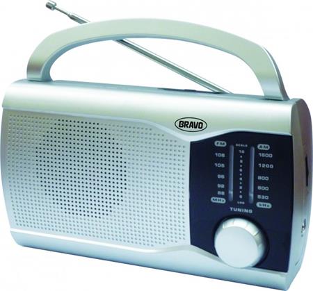 BRAVO Přenosné rádio B-6009, FM, AM, napájení síť/aku, stříbrné