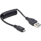 C-TECH Kabel USB A Male/Micro B Male 2.0, 60cm, Black, kroucený