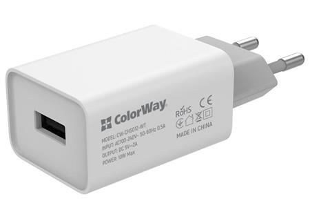 COLORWAY 1x USB/ síťová nabíječka/ 10W/ 100V-240V/ Bílá