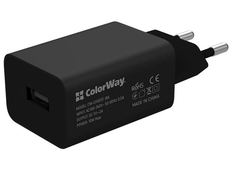 COLORWAY 1x USB/ síťová nabíječka/ 10W/ 100V-240V/ Černá