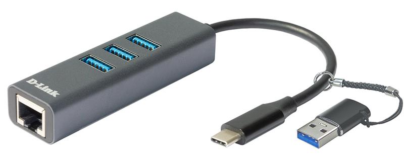 D-Link DUB-2332 USB-C USB to Gigabit Ethernet Adapter with 3 USB 3.0 Ports