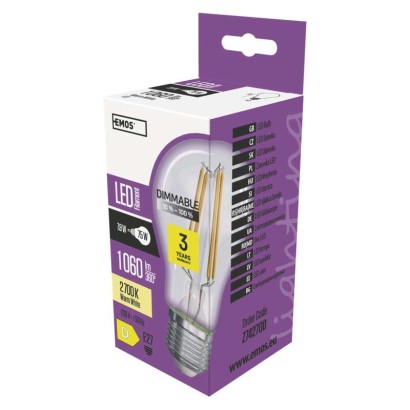 EMOS Z74270D LED žárovka Filament A60 8,5W E27 teplá bílá, stmívatelná; 1525732001