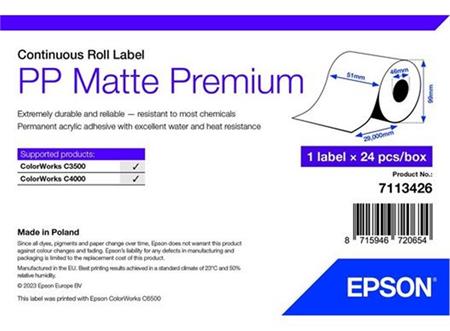 Epson PP Matte Label Premium, Cont. Roll, 51mm x 29mm