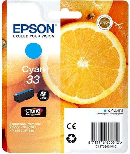 Epson Singlepack Cyan 33 Claria Premium Ink C13T33424012