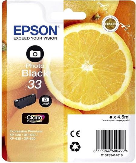 Epson Singlepack Photo Black 33 Claria Premium Ink C13T33414012