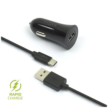 FIXED Autonabíječka USB-C, odjímatelný kabel, 2 4A, černá