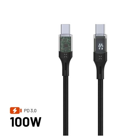 Fixed Nabíjecí a datový kabel s displejem s konektory USB-C USB-C a podporou PD, 2m, USB 2.0, 100W, černý