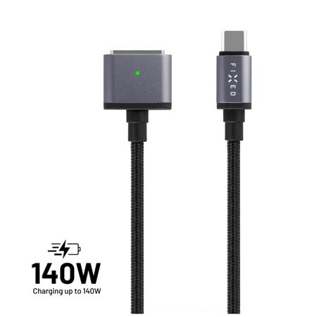 Fixed Nabíjecí opletený kabel s konektory USB-C MagSafe 3, 2m, 140W, šedý