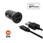 Fixed Set autonabíječky s 2xUSB výstupem a USB Lightning kabelu, 1 metr, MFi certifikace, 15W Smart Rapid Charge, černá