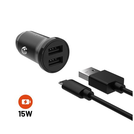 Fixed Set autonabíječky s 2xUSB výstupem a USB micro USB kabelu, 1 metr, 15W Smart Rapid Charge, černá