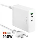 Fixed Síťová GaN nabíječka Charging Station s 2xUSB-C a USB výstupem, podpora PD 3.1, 140W, bílá