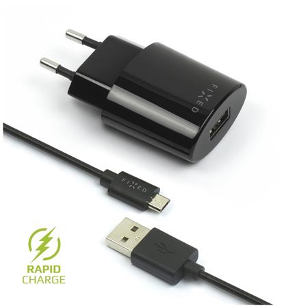 FIXED Síťová nabíječka micro USB, odjímatelný kabel, 2 4A, černá