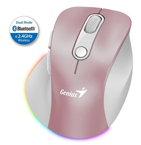 Genius Ergo 9000S Pro Pink duální Bluetooth + 2,4GHz 2400 dpi bezdrátová 6tlačítková dobíjecí RGB růžová