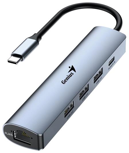 Genius hub UH-545 USB-C na RJ45 Gigabit 3x USB3.0 USB-C 3A nabíjení kovově šedý