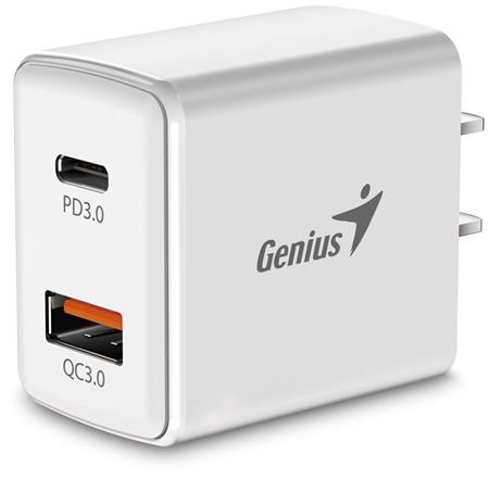 Genius nabíječka PD-20AC, 20W, rychlé nabíjení, USB-C PD3.0, USB-A QC3.0, bílá; 32590005400