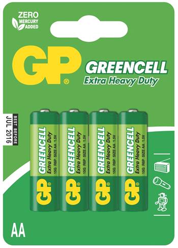 GP 15G Baterie Greencell R6 (AA, tužka), blistr 4 ks