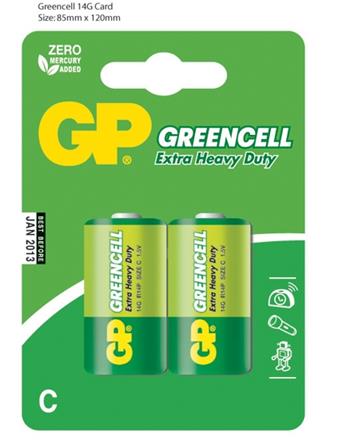 GP Baterie Greencell R14 (C, malé mono), 2 ks v blistru