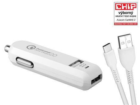 AVACOM CarMAX 2 nabíječka do auta 2x Qualcomm Quick Charge 2.0, bílá barva (USB-C kabel); NACL-QC2XC-WW