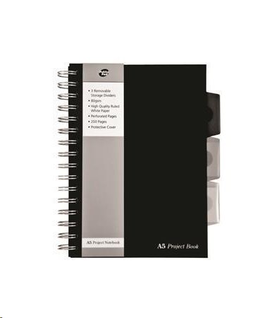 Pukka Pad Blok "Black project book", A5, černá, linkovaný, 125 listů, spirálová vazba; PUPBA5V