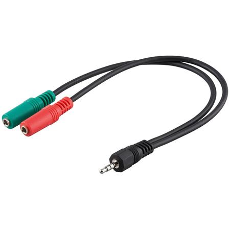 PremiumCord Adaptér 4pólový jack3,5mm pro sluchátka a mikrofon, 30cm; kjr-33