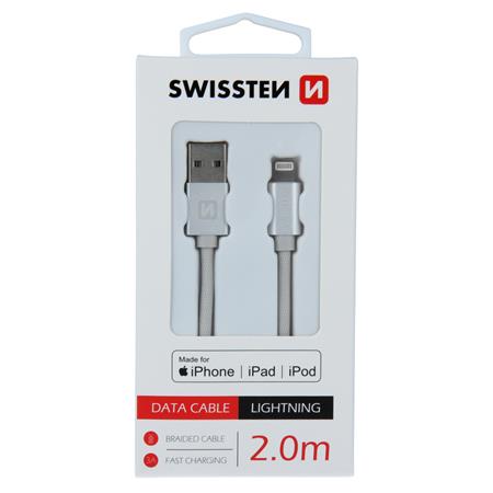 Swissten USB/Lightning MFi 2m, stříbrný; 71524303