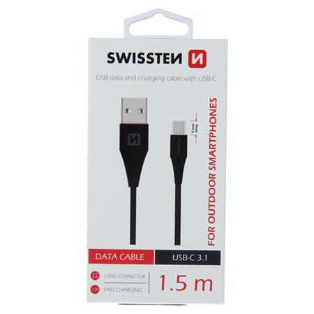 Swissten datový kabel USB / USB-C 3.1, černý 1,5M (9Mm); 71504403