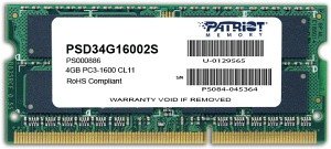 Patriot Signature Line 4GB DDR3 1600 CL11 SODIMM DR; PSD34G16002S