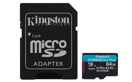 Kingston Canvas GO! Plus microSD 64 GB + SD adaptér; SDCG3/64GB