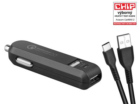 AVACOM CarMAX 2 nabíječka do auta 2x Qualcomm Quick Charge 2.0, černá barva (USB-C kabel); NACL-QC2XC-KK