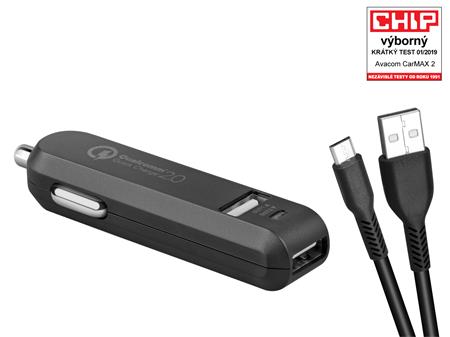 AVACOM CarMAX 2 nabíječka do auta 2x Qualcomm Quick Charge 2.0, černá barva (micro USB kabel); NACL-QC2XM-KK
