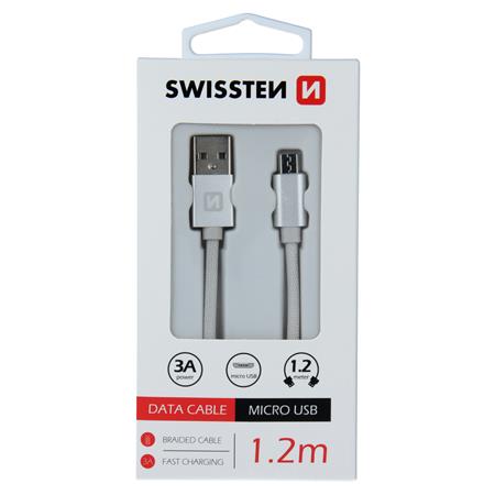 Swissten USB/microUSB 1.2m, stříbrný; 71522203