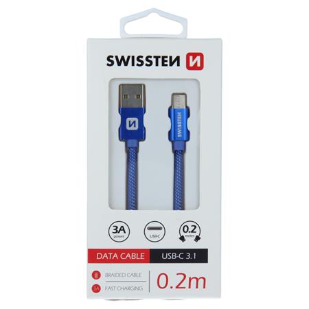 Swissten USB/USB-C 0.2m, modrý; 71521108