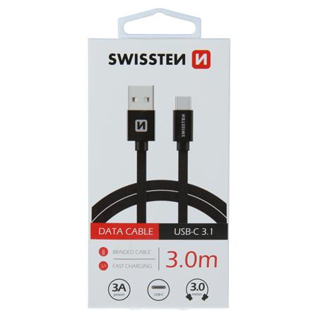 Swissten datový kabel textile USB / USB-C 3,0 M, černý; 71527900