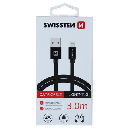 Swissten datový kabel textile USB / Lightning 3,0 M, černý; 71527600