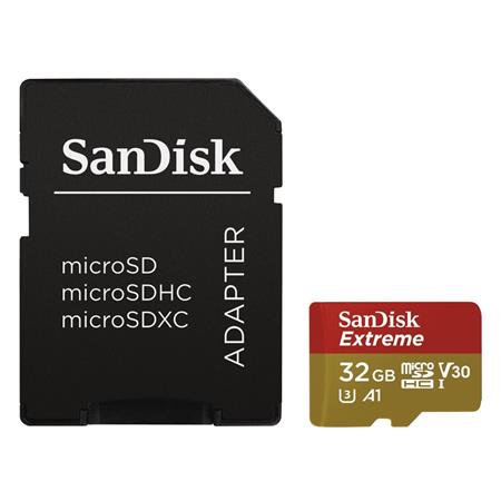 SanDisk Micro SDHC Extreme 32GB 100MB/s A1 UHS-I U3 V30 pro akční kamery + SD adaptér; SDSQXAF-032G-GN6AA