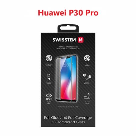 Swissten sklo ultra durable 3D full glue glass Huawei P30 pro černé; 64701819