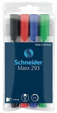 Schneider Popisovač na bílou tabuli a flipchart "Maxx 293", 4 barvy, 1-4mm, klínový hrot; TSC293V4