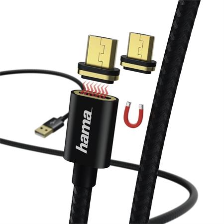 Hama micro USB kabel Magnetic, A vidlice - micro B vidlice magnetická, 1 m; 178373