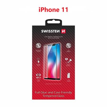 Swissten sklo  full glue, color frame, case friendly  Apple Iphone 11 černé; 54501715