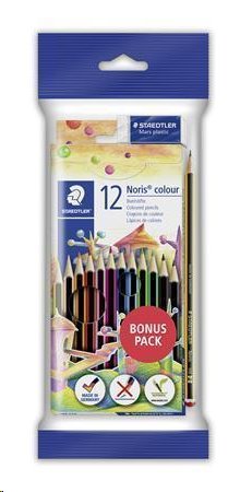 Staedtler Barevné pastelky "Noris Club" sada+grafitová tužka a pryž, 12 různých barev, šestihranné; TS61SET6