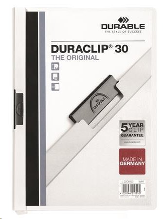 Durable Desky s rychlovazačem "DURACLIP 30", bílá, s klipem, A4; DB220002