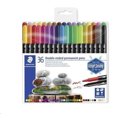 Staedtler Permanentní popisovače "Twin-tip" sada 36 barev, 0,4/2,0 mm, oboustranné; TS3187TB36