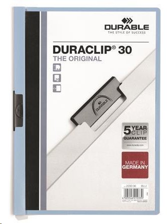 Durable Desky s rychlovazačem "DURACLIP 30", modrá, s klipem, A4; DB220006