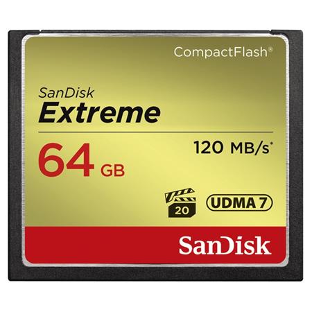 SanDisk Extreme CF 64 GB 120 MB/s zápis 85 MB/s UDMA7; SDCFXSB-064G-G46