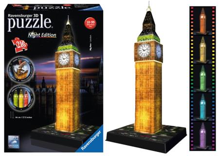 RAVENSBURGER Svítící 3D puzzle Noční edice Big Ben 216 dílků; 112310