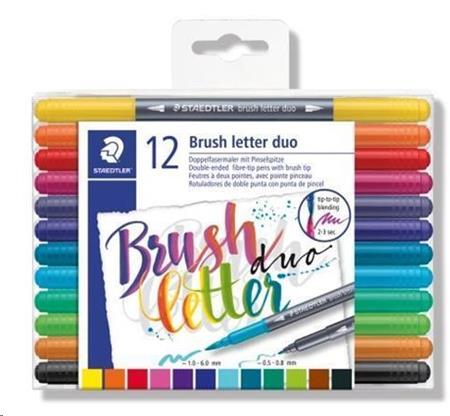 Staedtler Štětcové fixy "Brush letter Duo", sada, 12 barev, 0,5-0,8/1,0-6,0 mm, oboustranné; TS3004TB12